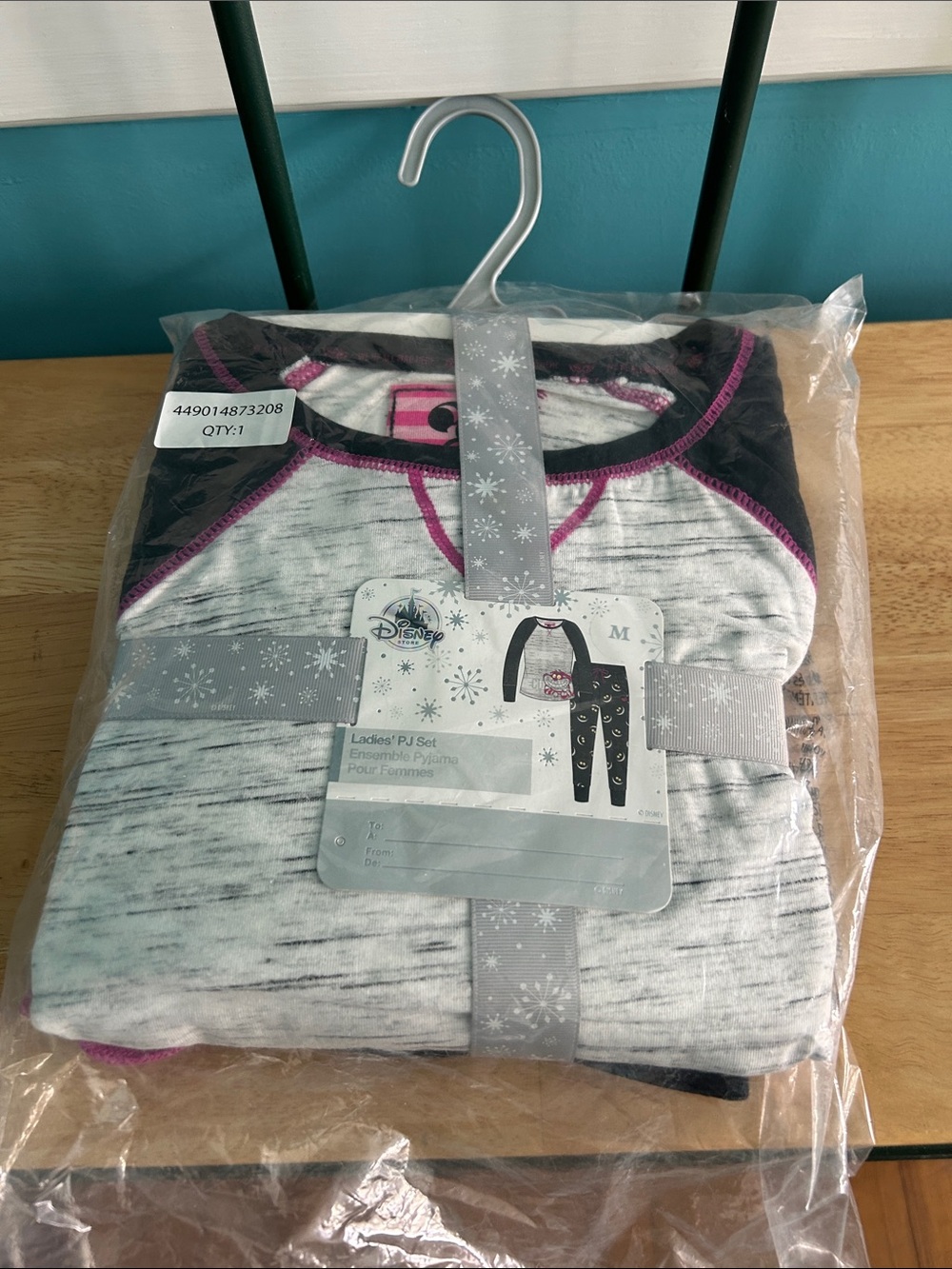 Disney Women's Pajama Set - Heather Gray, Black & Pink Trim